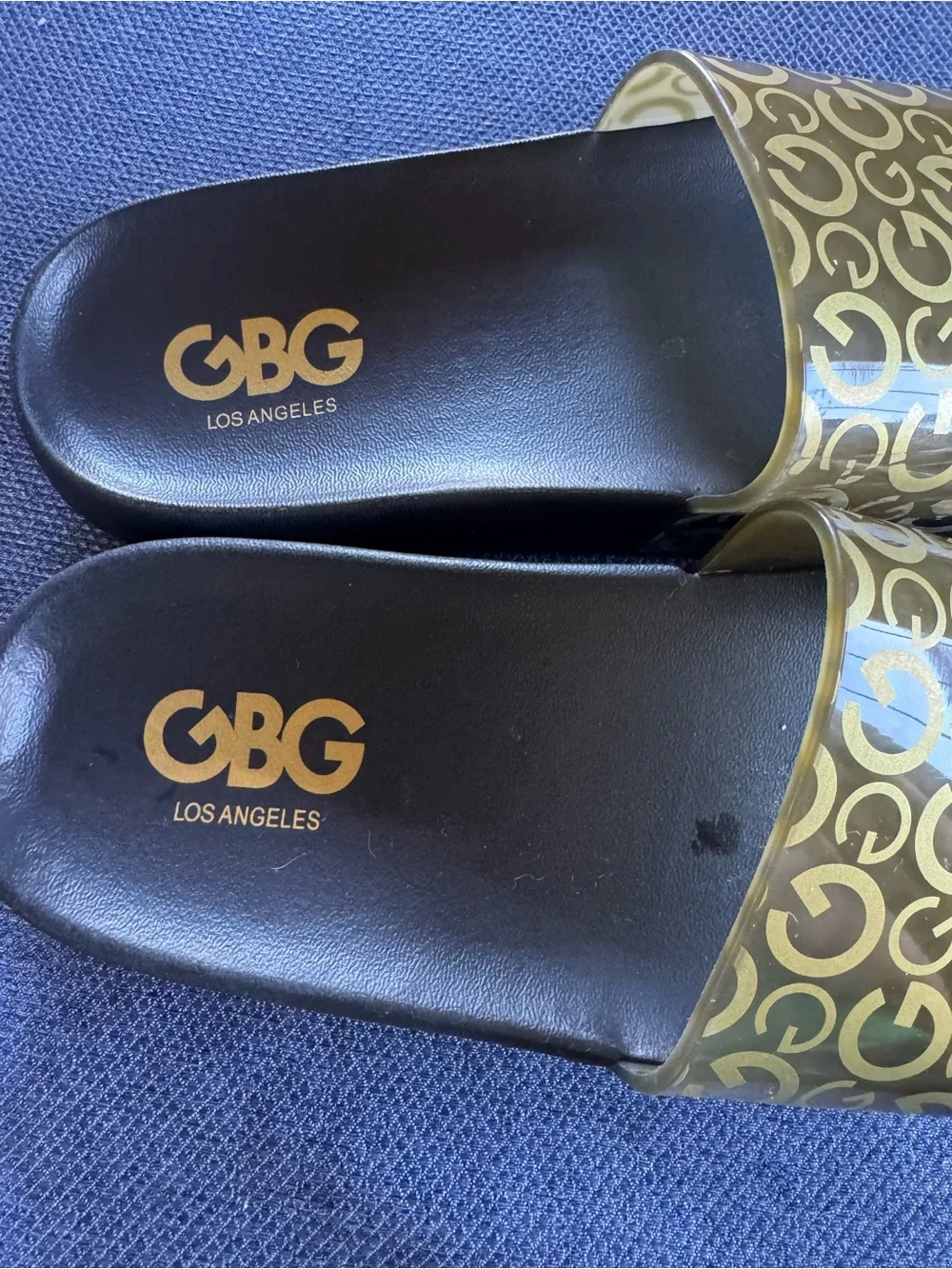 GBG Los Angeles Black Slide Sandals with Embossed Logo